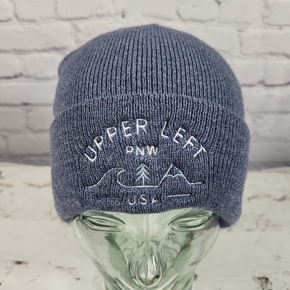Upper Left PNW Pacific Northwest Oregon Blue Knit Beanie Hat Cap